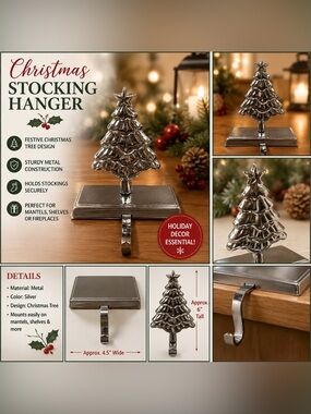 🎄 Set of 2 Light-Up Christmas Tree Stocking Holders | LED Mantel Hooks |